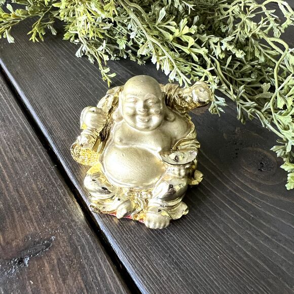HAPPY Buddha Gold COLOR Feng Shui Laughing Lamp-Wisdom, Cloth Sack-Good Fortune - Picture 2 of 10
